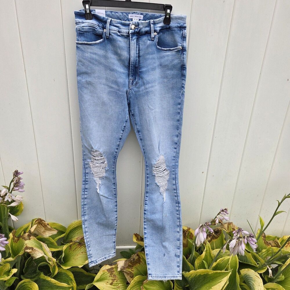 Good American Indigo007 Women's Good Legs Denim Distressed Jeans Size 10/30